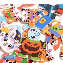 Children's Wooden Educational Early Learning Cartoon Animal Dress-Up Puzzle Toy - Multicolor - View 10