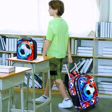 Set Ransel Anak Laki-Laki 3 Bagian Motif Sepak Bola, Bahan Tahan Lama, Dilengkapi Pegangan Teleskopik dan Tali Bahu yang Dapat Diatur, Gaya Olahraga Keren, Cocok untuk Sekolah dan Perjalanan - Hitam - View 9