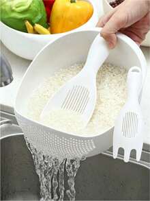 1pc Multi-Functional Plastic Rice Washing Basin, Durable Colander, Suitable For Rice, Fruit, Vegetables, Portable Strainer, Practical Kitchen Assistant, Healthy Meal Preparation, Space-Saving Household Kitchen Utensil, Ideal Kitchen Tool Gift, - Multicolor - View 12