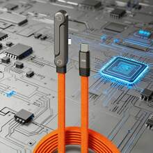 1pc Orange Braided 240W Alloy Metal Bracket Fast Charging Data Cable, Nylon Braided Material, Supports Fast Charging, Built-In Phone Stand, T-Shaped Folding Design, USB-C To Type-C Interface, Suitable For IPhone 17/16 Pro/16/15 Pro/15, S26/S25/S24/S23 And Other Models, Suitable For Home, Office And Travel Use - Multicolor - View 9