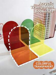 1/6pcs Colorful Arched Acrylic Bookends, L-Shaped Transparent Book Holder, Aesthetic Desktop Decor Bookshelf, Office School Book Storage Rack - Multiple Styles - View 3