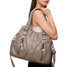 Women's Soft Leather Handbag That Can Be Used As A Shoulder Bag Or Crossbody Bag. Its Design Is Simple, Casual, Elegant And Versatile, Ideal For Middle-Aged Mothers. - 卡其色 - 查看 5