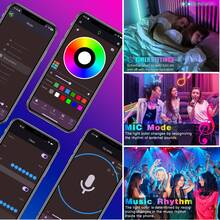 3ft-100ft RGB LED燈條，適用臥室家居裝飾，電視背光燈，附44鍵遙控器與APP控制，定時、音樂同步變色燈條，適用房間、客廳、節日裝飾、廚房裝飾 - 多色光 - 查看 5