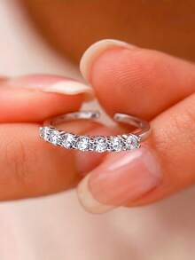 1 pieza Anillo fino de plata de ley S925 con diseño de cielo estrellado, anillo minimalista de estilo Ins para mujer con brillo transparente, joyería de moda de alta gama con estética fría versátil para ir al trabajo, fiestas y ambiente, regalo exquisito y delicado de nicho - de perforación - Ver 4