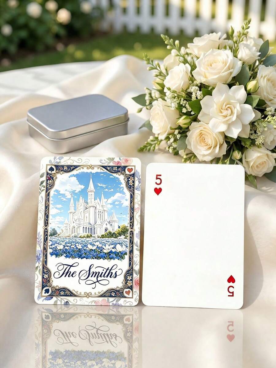 Personalized Custom Text Playing Cards Set (54 Cards) - Victorian Art Playing Cards, Customizable With Family Name And Text, Comes With Elegant Metal Tin Gift Box, Suitable For Family Gatherings, Weddings, Anniversaries And Holidays, Ideal Gift For Couples, Parents, Friends