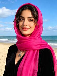 وشاح شيفون خفيف الوزن بلون موحد للنساء، واقي من الشمس، متعدد الاستخدامات، جديد للفصول الأربعة، 1 قطعة - روز أحمر - مشاهدة 2