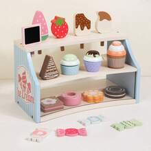 1 Set Kids Wooden Ice Cream Shop Pretend Play Toy, Realistic Ice Cream Dessert Cake Store Role Play Set - 彩色 - 查看 1