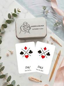 1套(54張)個性化客製化照片婚禮撲克牌，多種設計風格，高級金屬盒，印有情侶名字的客製化照片牌組，奢華新娘派對伴手禮，優雅訂婚禮物，婚禮紀念品 - 多色2 - 查看 19