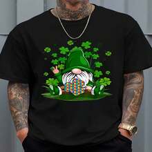 Short-Sleeve T-Shirt With Gnome And Clover Puzzle Design - Inclusive Youth Style - Black - View 2