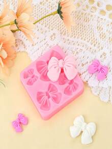 2/4Pcs Baby Shower Party Bow Silicone Molds 4 Cavity Bow Fondant Chocolate Moulds DIY Cupcake Topper Dessert Decorating Supplies - Pink - View 5