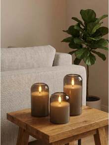 Flameless Flickering Remote Control Candles, Acrylic Pillar Candles, 3pcs Set (4 Inch, 5 Inch, 6 Inch), LED 3D Flame Romantic Candles, Battery Operated, Suitable For Wedding, Home Decor, Holiday (Grey) - Grey - View 6