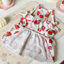 Fresh Strawberry Print Camisole Pet Dress, Bow Tie Strap Dog Dress For Maltese Teddy, Breathable Summer Princess Dress For Small And Medium Puppies, Lightweight Outdoor Photo Outfit - Red and White - View 9