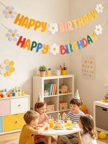 1 Set Floral Bunting, Colorful Flags, HB Happy Birthday Daisy Bunting, Mori Style English Happy Birthday Pink Bunting, Birthday Decoration, Suitable For Birthday Party, Theme Party, Anniversary - Raise the Flag - View 5