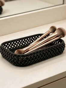 Faux Woven Hollow Desktop Storage Tray, Vanity Jewelry & Makeup Brush Organizer, Entryway Key & Small Item Storage Tray, Minimalist Desktop Decor Organizer, Suitable For Vanity, Entryway, Bedroom And Shelf Display - Multicolor - View 4