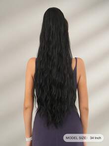 7JHH WIGS 女款 34 吋黑色捲浪馬尾接髮 | 抽繩固定，柔軟合成髮 – 適合日常、派對與瞬間增加髮量 - 黑色 - 查看 4
