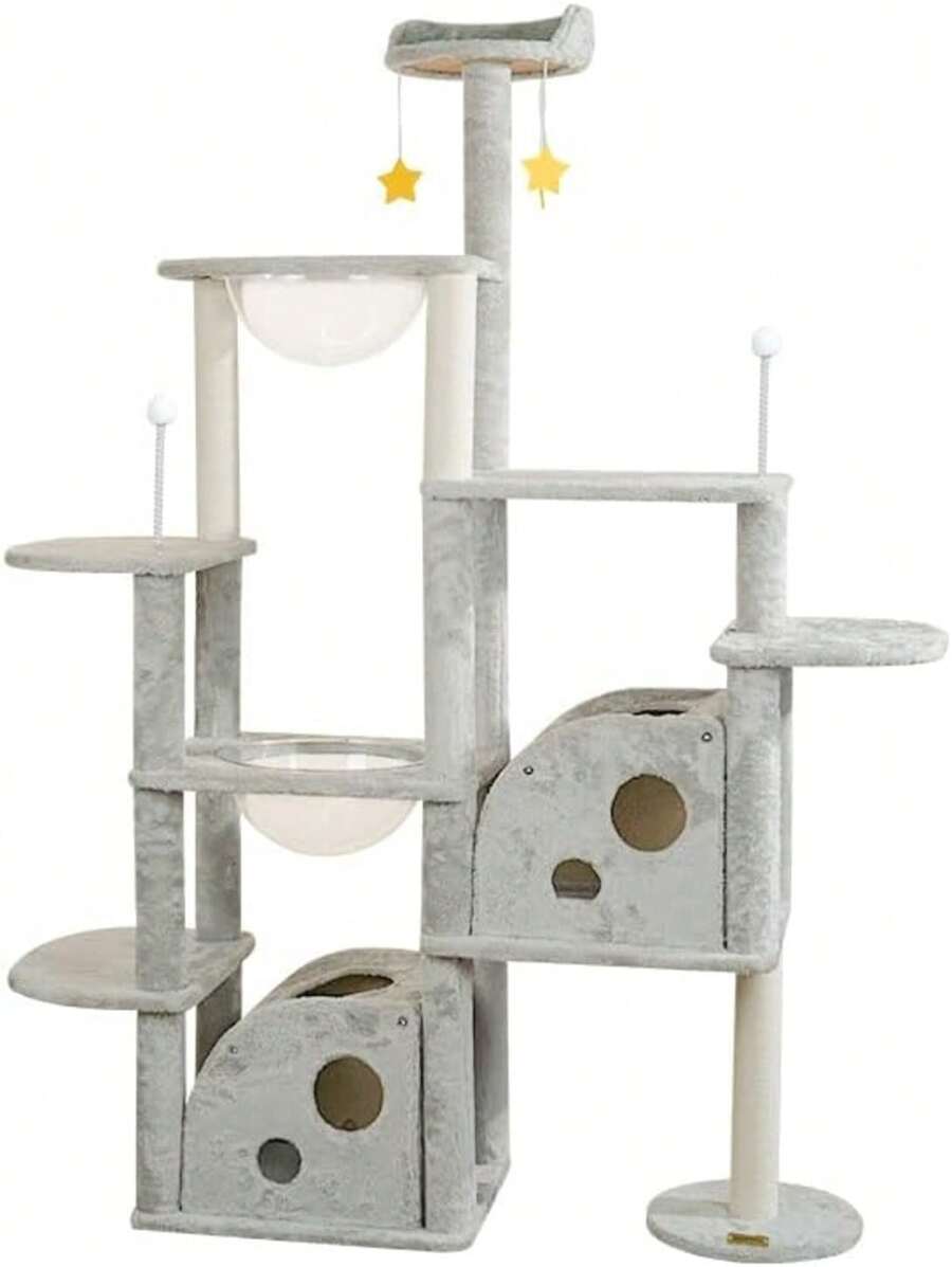 Cat Scratching Post, Cat Tree Furniture Tower, Multi-Level, With Cheese Design (170CM) - Grey - View 1