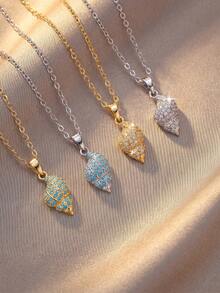 Hihho 1pc Fresh Sea Breeze Exquisite Luxury Alloy Gold-Silver Dual-Tone Necklace With Blue Turquoise And White Zirconia Stones, 3D Seashell Pendant, Versatile Collarbone Chain For Women, Suitable For Daily Commute And Beach Outings - Shell Set - View 3