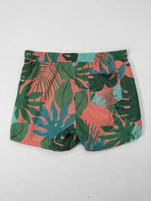 Men's Leaf Patterned Pocketed Mesh Colorful Swim Shorts - Multicolor - View 4