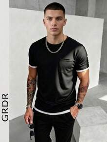 GRDR Men's Classic 2 In 1 Round Neck Short Sleeve T-Shirt, Fashionable Minimalist Commuting Versatile - Black - View 3
