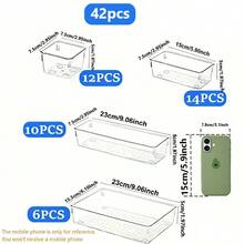 VOOVA 42/24pcs Transparent Plastic Drawer Storage Container - Transparent - View 2