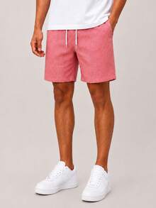 Kit 3 Premium Linen Shorts Bermuda Mauricinho Men's Casual Basic Comfortable Drawstring Waist - 珊瑚粉 - 查看 2