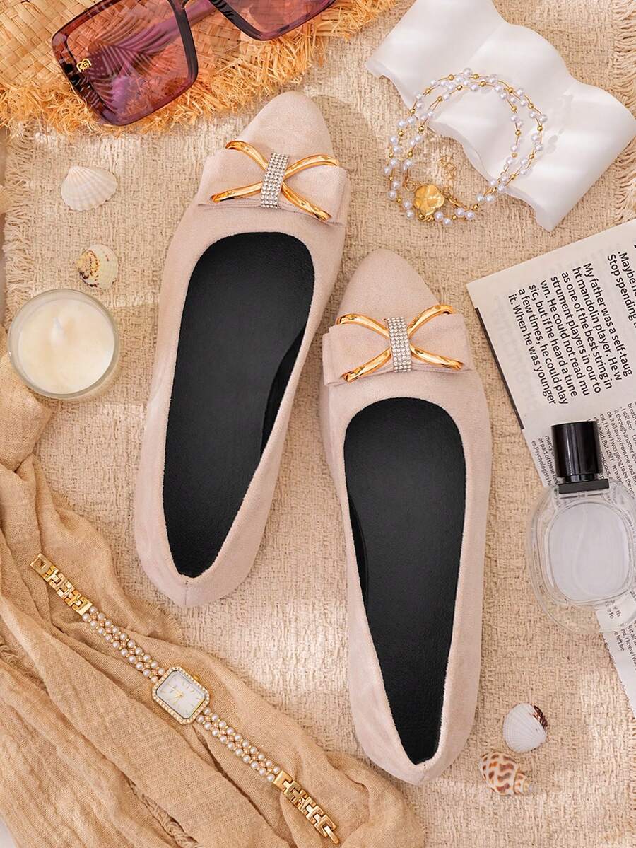 Talla media pequeña, zapatos planos blancos de mujer con punta puntiaguda y mariposa de strass, ligeros y cómodos, adecuados para todas las estaciones