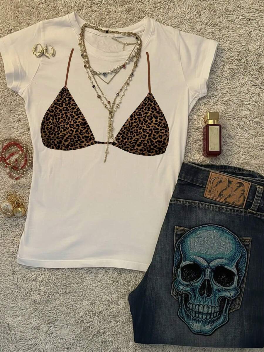 Casual Round Neck Short Sleeve Fitted Women's T-Shirt Suitable For Summer - 白色 6 - 查看 1