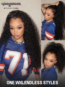 MEGALOOK 13x6 Glueless Lace Front Wavy Water Ripple Natural Color 100% Human Hair Wig, Breathable Cap With Drawstring, Pre-Cut Pre-Plucked Natural Hairline, Pre-Bleached Knots, Suitable For Women Beginners - SNatural - View 4