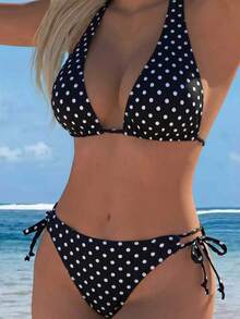 European And American Fashion Backless Bikini 2 Pieces Set Pink Gradient Colorful Print Swimsuit Summer Beach Essential - Black and White - View 5