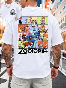 Disney Authorized Zootopia Judy & Nick & Gary De'Snake Collage Print Casual T-Shirt, Ultra-Soft Lightweight Fabric, Ideal For Daily Wear & Movie Fans - 白色 - 查看 1