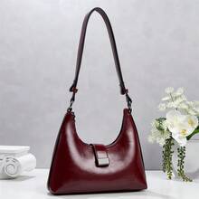 Minimalist Black Curved Crescent-Shaped Messenger Bag With Adjustable Shoulder Strap, Vintage Shoulder Bag - A - View 13
