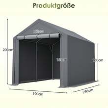 190*296*200 cm Lagerraum-Schuppen, tragbarer Carport-Garagen-Dach mit Rolltore und Reißverschluss-Türen, wasserdicht, UV-beständig – Garagenzelt für Autos, Boote, Werkzeuge, Motorräder - B - Übersicht 2