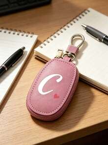 中性多功能鑰匙包，白色 A-Z 字母圖案，拉鍊鑰匙收納袋，愛心圖案設計，PU 人造皮革收納包，拉鍊口袋，汽車鑰匙收納袋，汽車鑰匙圈，便攜緊湊鑰匙包，極簡設計，旅行配件，優雅飾品，適用於居家、辦公室、旅行、汽車，適合男女使用，送給朋友、家人、情侶、週年紀念、生日、婚禮、母親節的理想禮物 - 彩色 - 查看 9