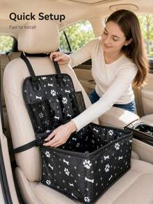 Waterproof Breathable Pet Car Seat, Portable Foldable In-Car Dog Ty Basket For Small Medium Pets, Universal Car Seat Cover With Breathable Mesh, Non-Slip Bottom & Seat Belt Anchor For  Pet Riding - One Size Fits All - View 6