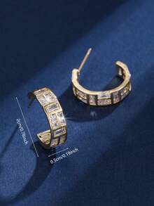 1 par de pendientes de mujer de moda, estilo INS, rectangulares con strass, forma de C, huecos y curvos, de alta gama, versátiles, exquisitos y elegantes - W17903 - Ver 3