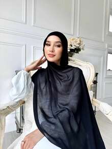 1PC Women's Black Viscose Headscarf, Soft Wide-Brimmed Scarf, Versatile Sun Protection Hijab, Suitable For Daily Wear - Black - View 2