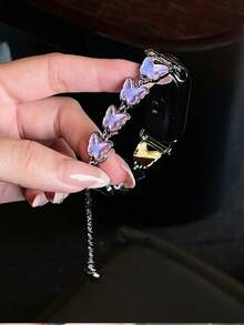 1pc Women's Summer Vacation Style Multi-Functional Shiny Butterfly Chain Watch Band, Compatible With Band 8 Pro/9 Pro, 8/8 NFC/9/9 NFC/10/10 NFC, Watch4/Watch5/Watch6 - Purple - View 5