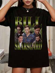Bill Skarsgard Shirt Vintage 90er Retro Grafik T-Shirt, klassisches Bootleg Rap Stil Tee für Männer und Frauen, lässiges schwarzes Kurzarm Oberteil - Schwarz - Übersicht 1