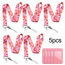 5 pièces Cordons de clé rose pour enseignants avec porte-badge d'identification, anneau de clé en métal, sangle de téléphone, collier de téléphone en polyester avec marguerite mignonne, excellent cadeau pour les femmes, les enseignants, les étudiants, le personnel - Multicolore - Voir 10