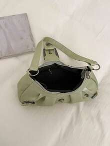 Bolso de motocicleta vintage punk con remaches para mujer, bolso de un hombro bajo el brazo para el trabajo y el transporte - Verde - Ver 8