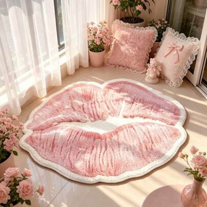 1 pieza Alfombra con estampado de labios rosas, alfombra decorativa de estilo sexy, decoración de dormitorio, alfombra pequeña, alfombra, decoración del hogar, alfombra de sala de estar, alfombra pequeña de sala de estar, alfombra de dormitorio, decoración del hogar de sala de estar, alfombra lavable