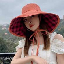 A Women's Reversible Bucket Hat With A Simple And Versatile Design, Colorful Wide Brim, Sun Hat, UV Protection, Sunscreen, Suitable For Outdoor - Multicolor - View 8