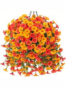2 Bundles Artificial Flowers For Outdoors Fake Plants Outside Decoration, Orange Artificial Morning Glory, Realistic Orange-Yellow Flowers, UV Resistant Indoor/Outdoor Decoration, Outdoor Artificial Plants Outdoor Decoration Silk White Morning Glory - Multicolor - View 5