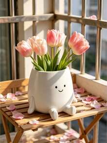 1 pieza Jarrón sonriente lindo - Decoración de flores secas estilo crema, adorno floral de escritorio, adecuado para sala de estar, decoración del hogar, decoración de la habitación, decoración estilo nórdico, decoración de entrada de la sala de estar, coleccionable, regalo único, centro de mesa de escritorio - Nuevo modelo - Ver 8