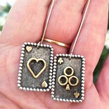 Personalized Playing Card Shaped Earrings, Contrasting Color Design, Attractive Versatile Earrings - Silver - View 1