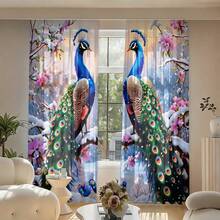 2 Pezzi, Eleganti Tende Semi-Trasparenti a Motivo Pavone, Materiale in Poliestere Multifunzionale e Durevole (Asta Non Inclusa), Ideali per Soggiorno e Camera da Letto, Decorazione per la Casa per Tutte le Stagioni - Multicolore - Visualizzare 7
