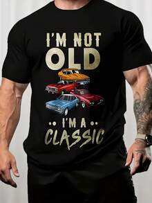 Camiseta deportiva moderna y casual para hombre, fresca en verano, con varios colores, estampados de estampados de coches, cómoda manga corta, top de exterior de cuello redondo regular - Negro - Ver 2