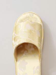 Elegant Fashion Wedge Heel Chinese Style Embroidered Satin Open Toe Non-Slip Women's House Slippers - Yellow - View 7