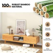 Modern TV Console Table For 65" 70" TVs Bamboo TV Stand With Sliding Doors Entertainment Center For Living Room - Khaki - View 9