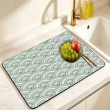 Luckybutterfly 2pcs Color Block Fan Pattern Themed Multi-Functional Drying Mats, 2 Different Styles Polyester Absorbent Countertop Protection Mats, Suitable For Kitchen, Dining Table Decor, Dishwashing Mat, Washing Machine And Coffee Machine Mat, Bathroom Sink Coaster, Kitchen Accessories, Party Supplies - Mint Green Fan-shaped + Red Bean Paste Pink Fan-shaped - View 6